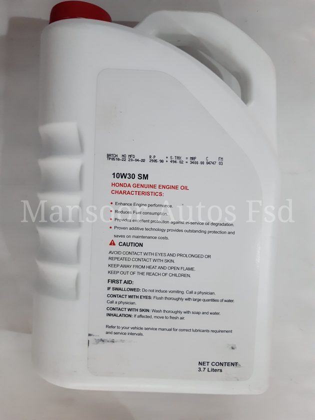 Engine Oil 10W-30 - HONDA GENUINE 3.7 Ltrs - Image 3